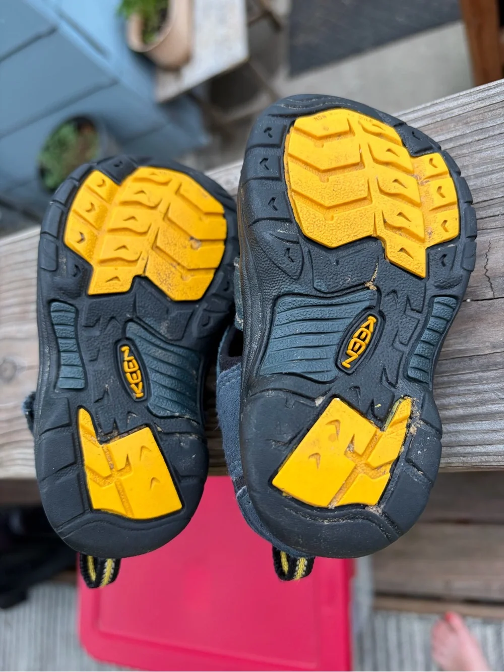 Kids Keen Blue Waterproof Closed-Toe Outdoor Sandals with Yellow Accents